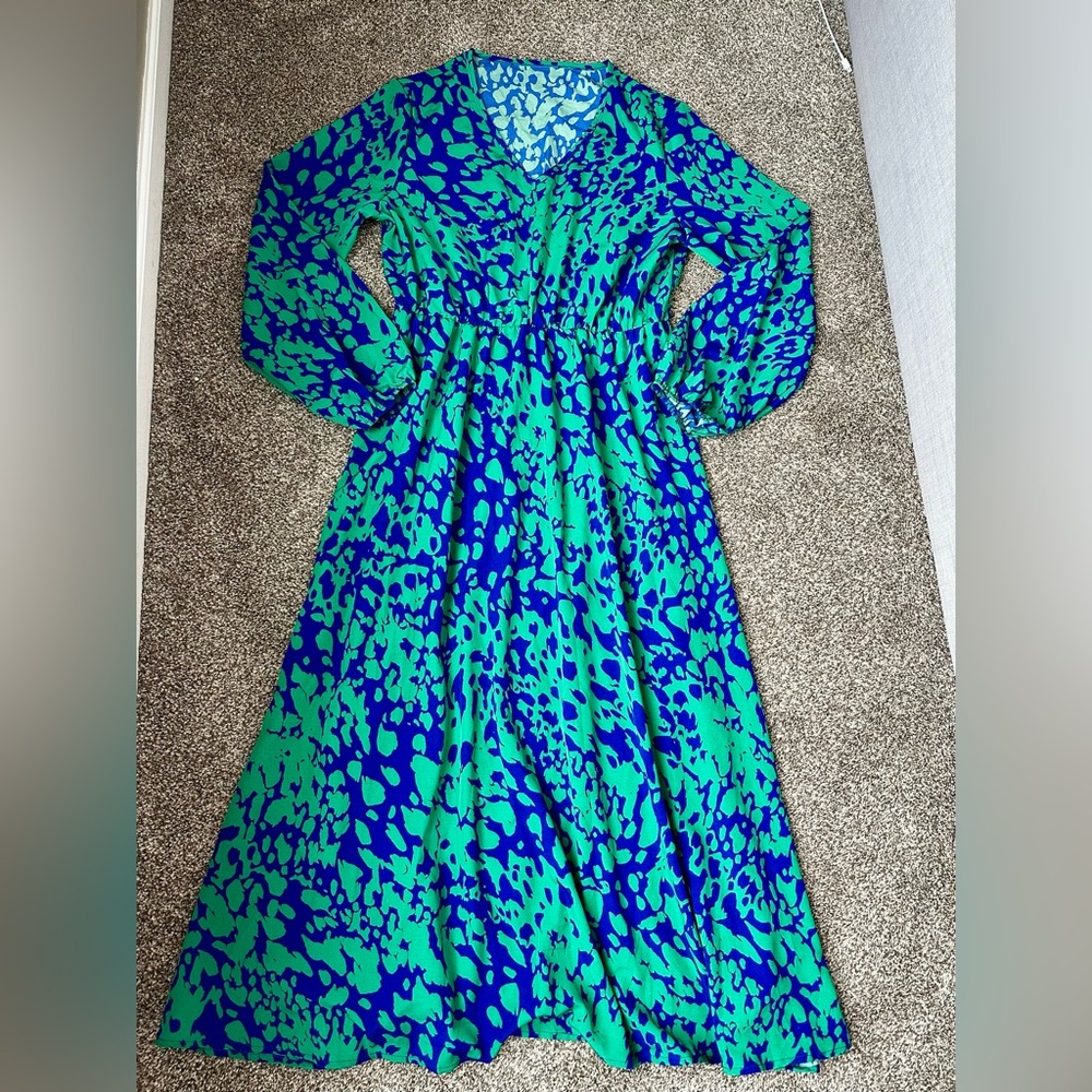 Vibrant Green and Blue Midi Dress